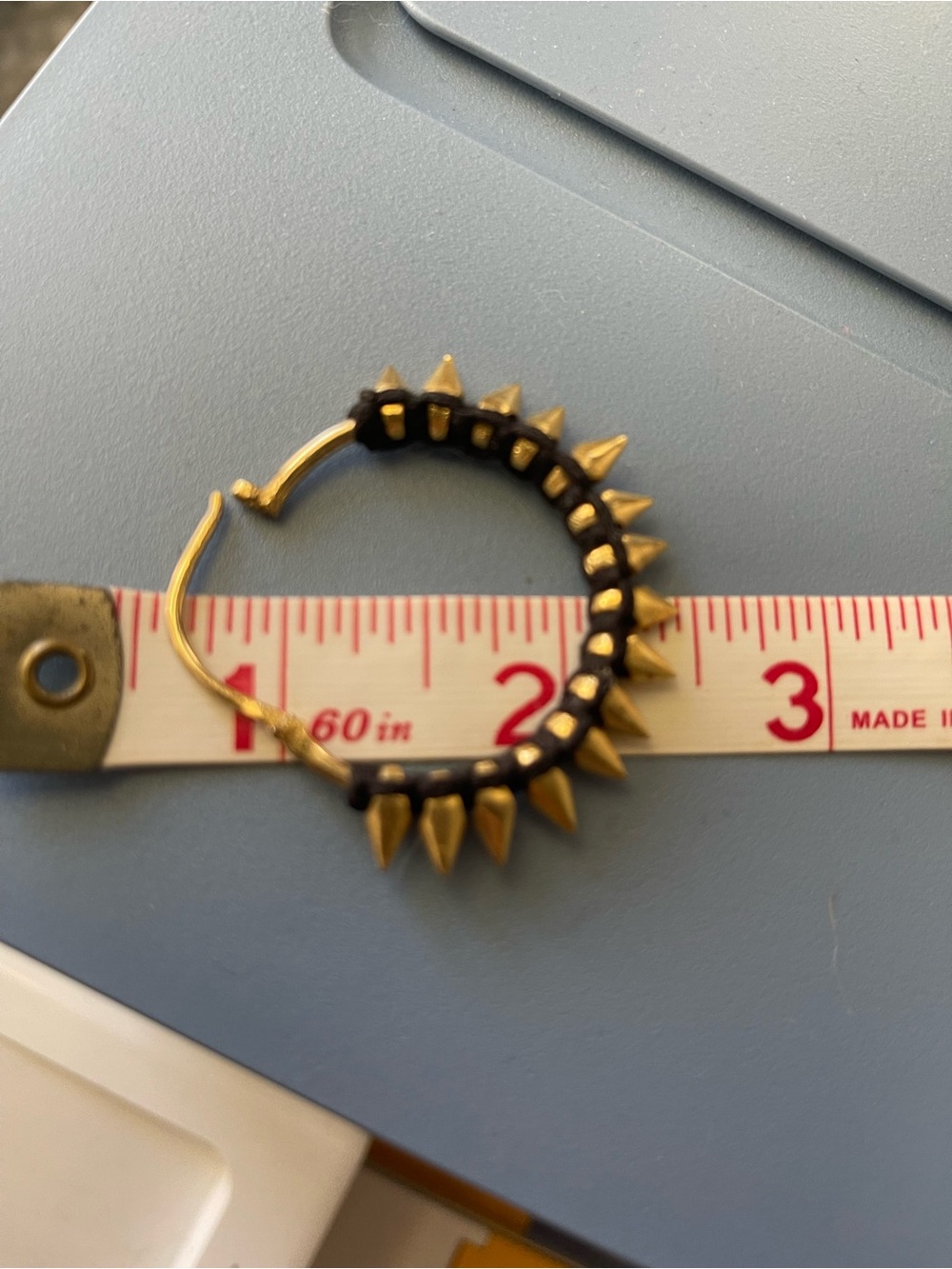Gold Spike Hoop Earrings with Black leather Wrap - Women Jewelry - Picture 5 of 6
